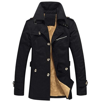 Campera Braga black coat with button details and warm beige lining