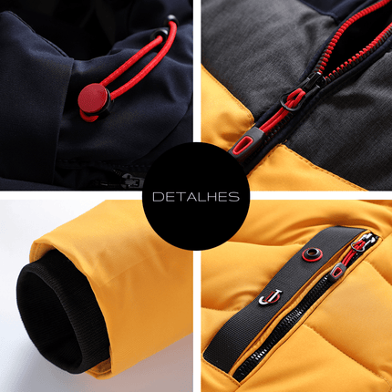 Detalles de la Campera Térmica Antarctic para Hombre con capucha ajustable, cierres reforzados y bolsillos funcionales.