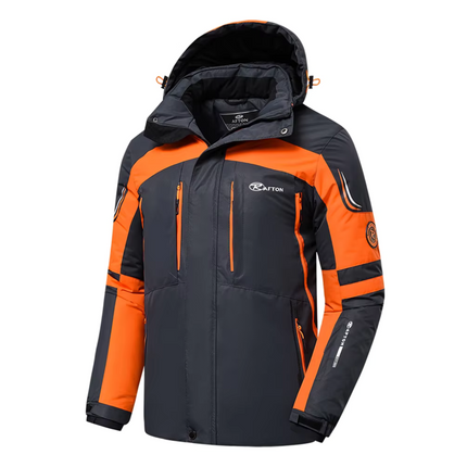 Campera Térmica Snow Ice para Hombre – Abrigo hasta -30 °C en negro y naranja con capucha, ideal para clima extremo y deportes de nieve.