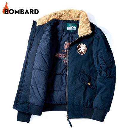 Men's Campera Outwear Bombard jacket with warm lining, casual design, and aviator style in dark blue for winter wear.