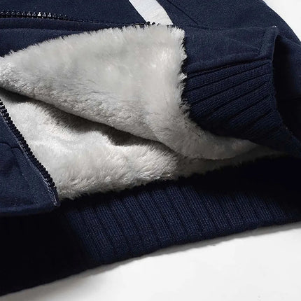 Close-up of the Frost Peak men's fleece-lined jacket showing soft plush interior and stylish navy blue design.