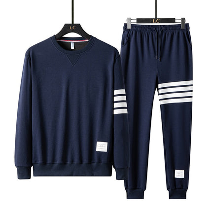 Conjunto de Buzo y Pantalón Drupin para Hombre en color azul marino con franjas blancas, ideal para estilo casual y comodidad diaria.