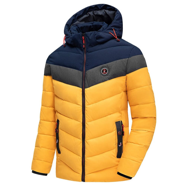 Campera Térmica Antarctic OutWear para Hombre amarilla con capucha y bolsillos, resistente al frío hasta -10 °C.