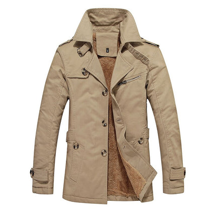 Campera Braga in tan with button-front closure, tailored fit, and fleece lining, ideal for stylish autumn and winter wear.