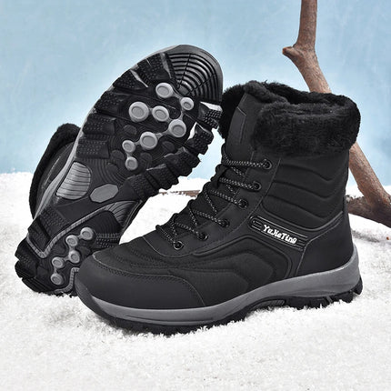 Botas de senderismo cálidas para hombre con aislamiento, suelas resistentes y diseño impermeable, adecuadas para invierno y terrenos nevados.
