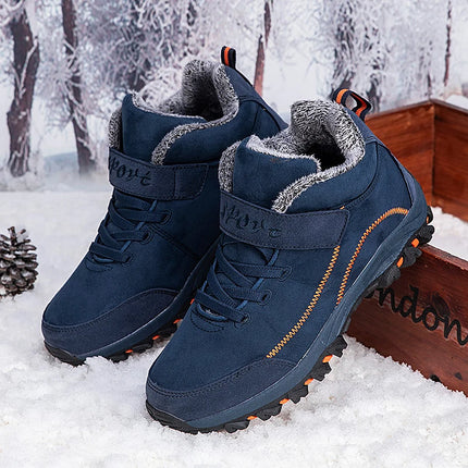 Botas cálidas de invierno para mujeres en color azul, con forro de felpa y suela antideslizante, perfectas para el frío y la nieve.