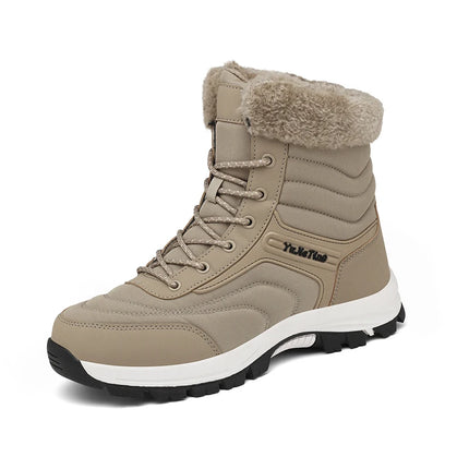 Men's warm hiking boots with fur lining and rugged sole, perfect for outdoor adventures.