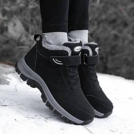 Warm, waterproof, non-slip snow boots with plush lining, perfect for winter outdoor activities on snowy terrain.