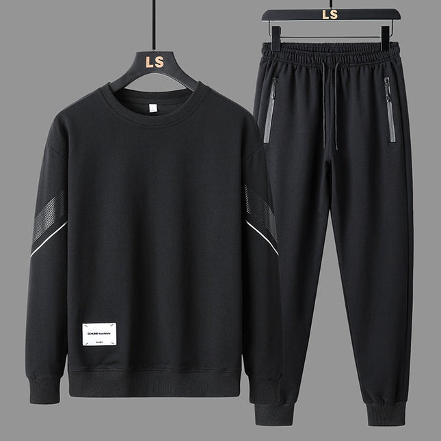 Conjunto Trucker para Hombre en negro con buzo sin capucha y pantalón jogger, estilo urbano y minimalista, ideal para un look moderno.