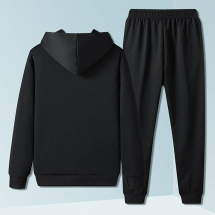 Black Vland men's hoodie and jogger set, featuring a comfortable hooded sweatshirt and casual jogger pants with pockets.