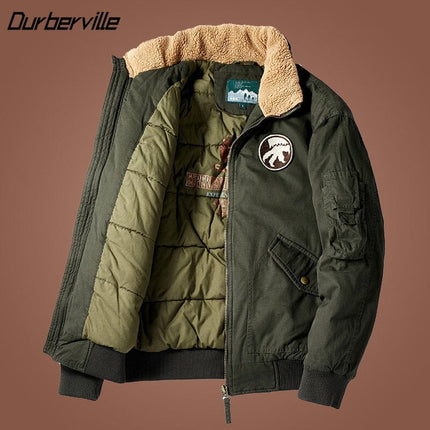 Olive green Campera Outwear Bombard jacket with shearling collar, loose fit, cotton, ideal for casual and pilot styles.