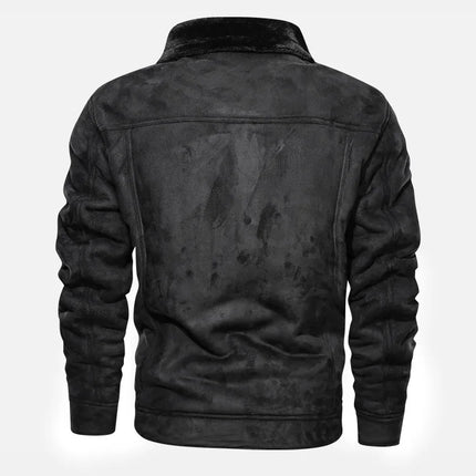 Campera de cuero vacuno para hombres negra, vista trasera