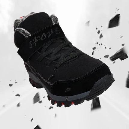 Black women's winter boots with fur lining, anti-slip sole, and stylish design for warmth and comfort.