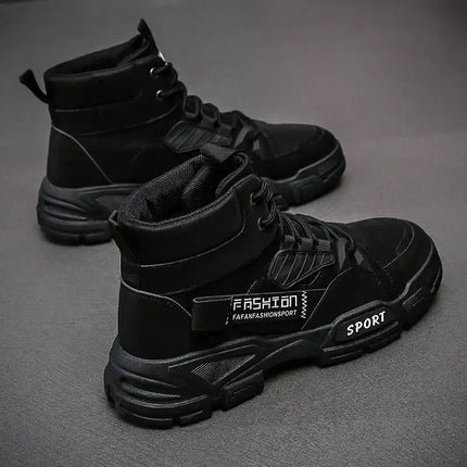 Botas AlphaTrek negras, urbanas, militares y de plataforma para hombres. Ideal para clima frío. Botas de hombre cuero genuino.