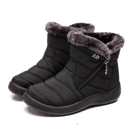 Botas de mujer impermeables con forro de felpa, diseño moderno, negras, ideales para invierno.