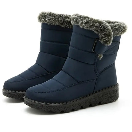 Bota Polar Trendy impermeable azul, forrada con felpa y suela antideslizante. Botas de mujer para nieve y lluvia, diseño moderno.
