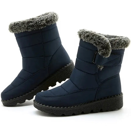 Botas de mujer Bota Polar Trendy impermeable, diseño azul con interior felpa, ideal para nieve y lluvia, cierre velcro. Invierno 2023.
