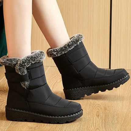 Botas de mujer Polar Trendy impermeables, diseño negro con interior de felpa, ideales para invierno, nieve y lluvia.