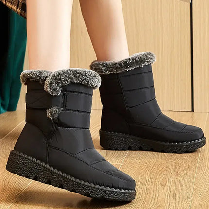 Botas de mujer Polar Trendy impermeables, negras con interior de felpa y suela antideslizante, ideales para días fríos y nevados.