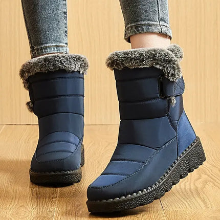Botas de mujer Polar Trendy impermeables, azul marino, con felpa suave y velcro, ideales para invierno y suela antideslizante.