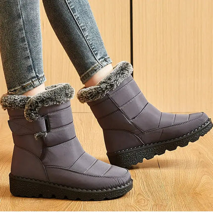 Botas de mujer Polar Trendy impermeables con interior de felpa, cierre velcro, y suela antideslizante, ideales para invierno.