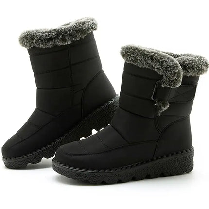 Botas de mujer Bota Polar Trendy impermeable, negras con interior de felpa y suela antideslizante, perfectas para el invierno.