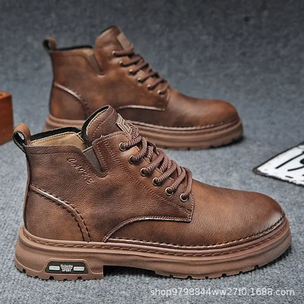 Botas de hombre cuero genuino, estilo retro británico, elegancia y distinción en diseño robusto de cuero premium.