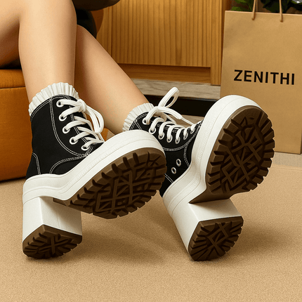 Botas de mujer estilo urbano con plataforma alta y cordones, diseño moderno ideal para el street style argentino.