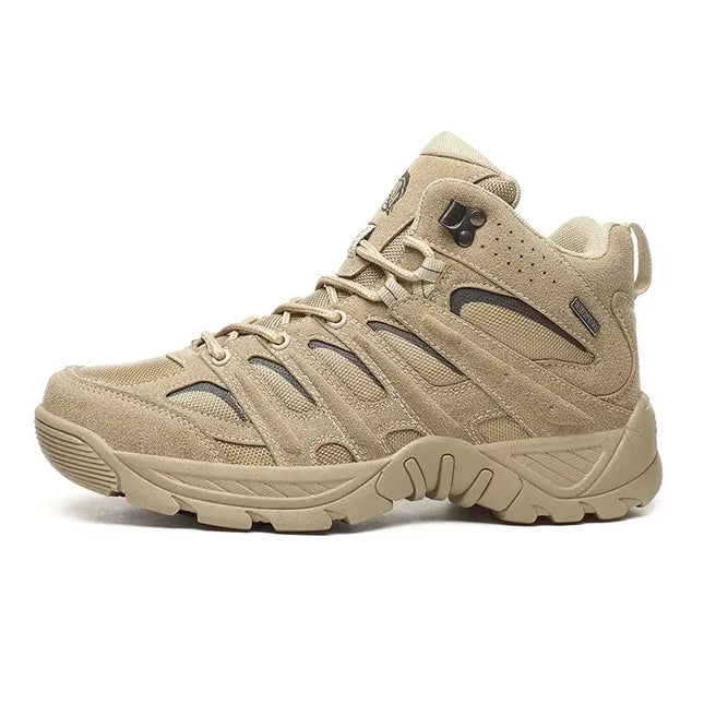 Botas DesertX Hombre color beige, ligeras y tácticas con suela antideslizante, ideales para terrenos exigentes. Botas de hombre cuero genuino.