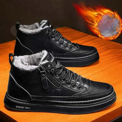 Botas WarmStep de hombre en cuero genuino negro con forro de lana térmica, perfectas para el invierno. Diseño moderno y confort asegurado.