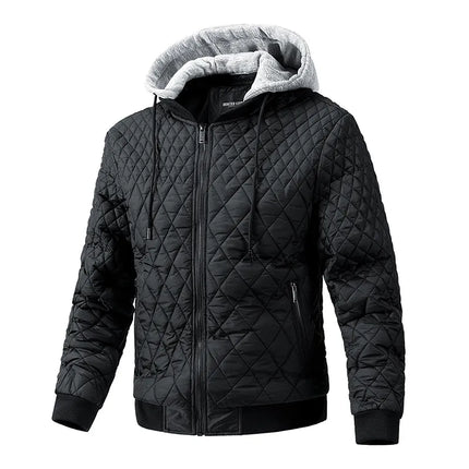 Campera Alpen para hombre, diseño puffer negro, relleno de algodón, bolsillos con cierre, protección contra el frío invierno.