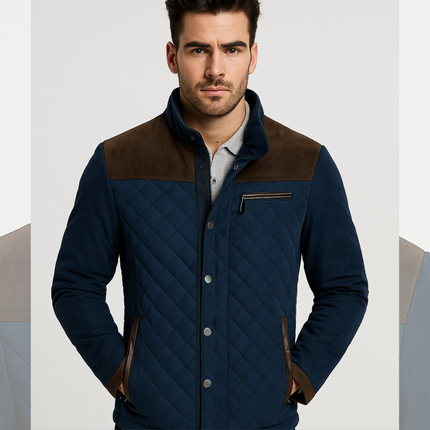 Campera Balix para hombre, algodón grueso, azul con detalles marrones. Abrigo cómodo y resistente para días fríos. Promoción por tiempo limitado.