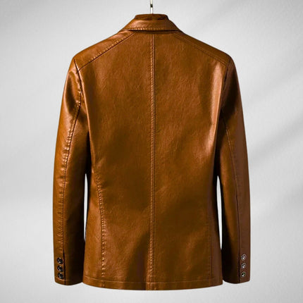 Campera Bront Leather marrón para hombre, estilo clásico con silueta slim y bolsillos dobles, cuero de alta calidad.