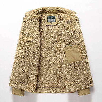 Campera Hombre Dublin con interior térmico sherpa, estilo urbano, ideal para días fríos, tejido de gabardina color beige.
