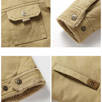 Detalle de la Campera Hombre Dublin con cierre de botones, bolsillo funcional y forro térmico sherpa estilo urbano para días fríos.