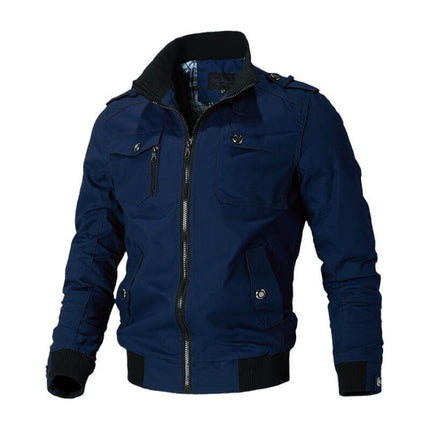 Campera Casual Marshall para hombre, azul oscuro, frente con cierre. Ideal para estilo casual. Campera Hombre de alta calidad.