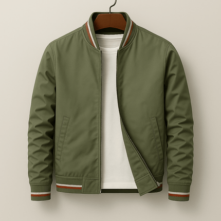 Campera Hombre Casual Premium Madrid en nylon resistente con cuello acanalado, bolsillos dobles y cierre frontal a cremallera.