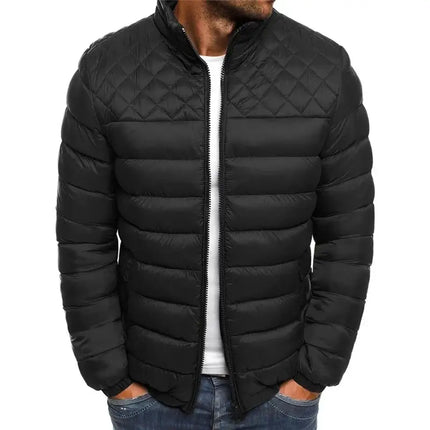 Campera ComfortFit Hombre de algodón térmico con cuello alto, ideal para otoño e invierno, sin capucha y con diseño casual y bolsillos.