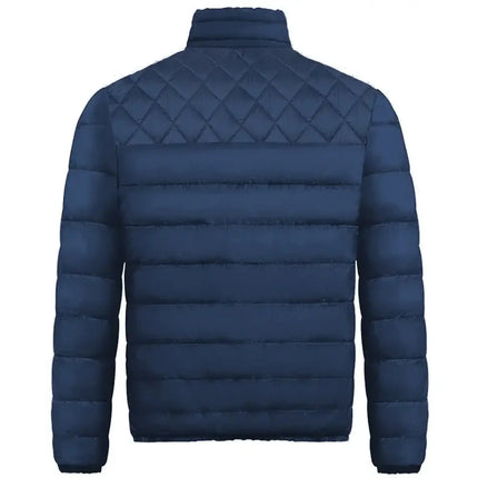 Campera ComfortFit Hombre - Campera térmica de algodón azul con diseño liviano, cuello alto, ideal para otoño e invierno, sin capucha.