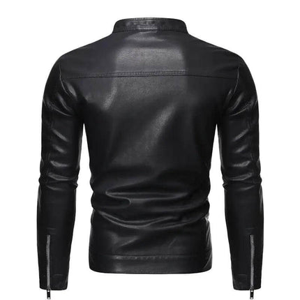 Campera cuero genuino Leon para hombre, diseño clásico negro con cierre y cuello redondo, oferta 15% OFF hoy.