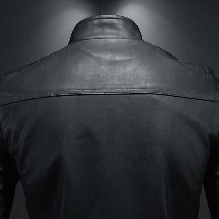 Campera de Cuero Slim para Hombres - vista trasera, diseño elegante y moderno, Campera Hombre 15% OFF, estilo y confianza urbana.