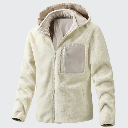 Campera Expedition para hombre con capucha ajustable, lana suave y tres bolsillos con cierre. Ideal para uso al aire libre.