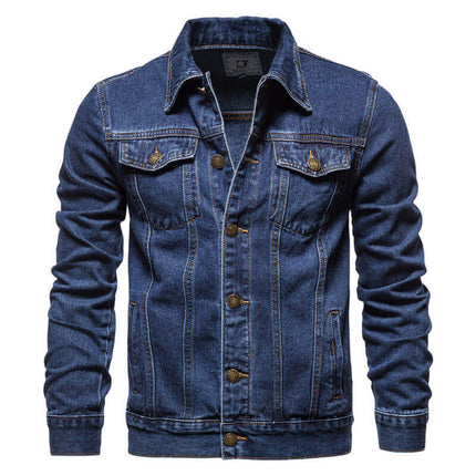Campera Hombre Clásica Elegancia de mezclilla azul, estilo versátil y moderno, perfecta para un look casual y elegante.