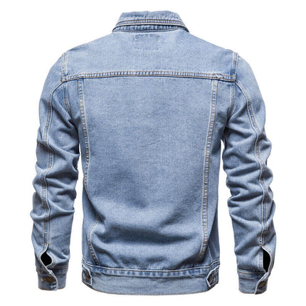 Campera Hombre de denim clásico azul, parte trasera, diseño elegante y atemporal, perfecta para todos los estilos.