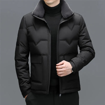 Campera Nilen para hombre, ideal para el invierno, con cuello desmontable de plumas de pato blanco, estilo casual y elegante.