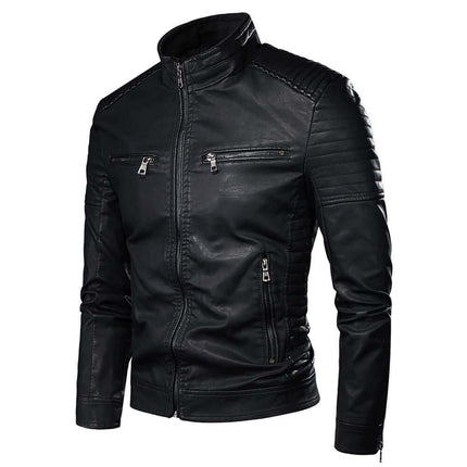 Campera vintage de cuero negra para hombre con descuento del 15% por hoy. Estilo premium ideal para un look elegante y moderno.