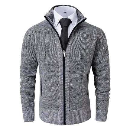 Campera Hombre tejido gris con cierre, ideal para ejecutivos. Cardigan elegante para hombre, estilo clásico.