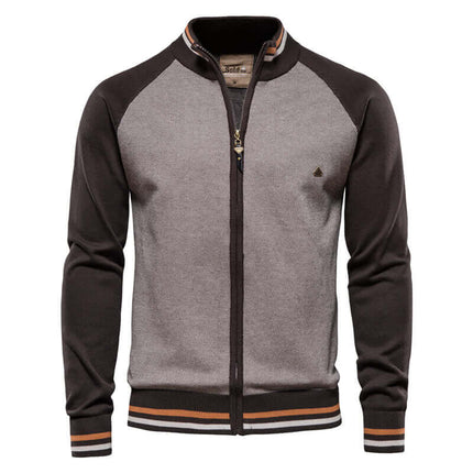 Campera hombre - Cardigan Madrid en color marrón y gris con cierre, diseño moderno y casual para otoño e invierno.