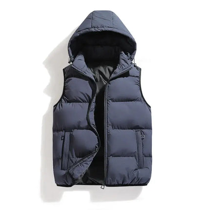 Chaleco ThermoShield para hombre, sin mangas y con capucha desmontable. Ideal para clima frío. Campera Hombre moderna.