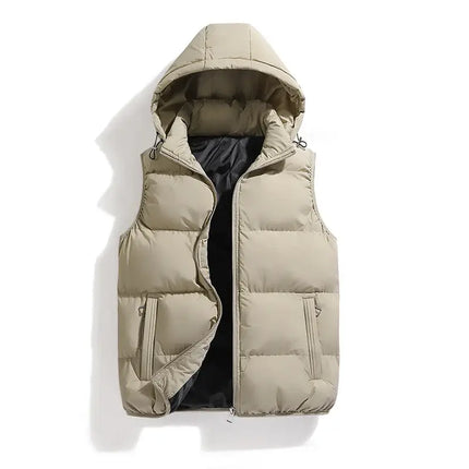 Chaleco ThermoShield para hombre con capucha desmontable y relleno cálido. Ideal para clima frío. Campera Hombre.